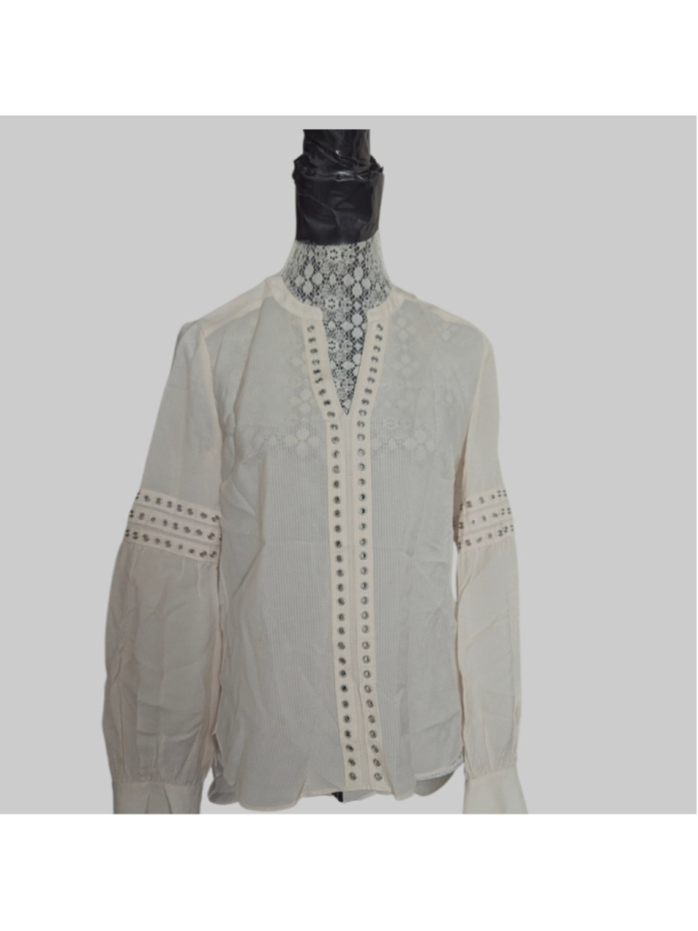 Veronica Beard Cream Top with Grommet Detailing - Picture 4 of 11